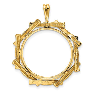 14k Yellow Gold 22mm Overlap Bamboo Prong Coin Bezel Pendant - Fits 1/4 oz American Eagle and Other Coins
