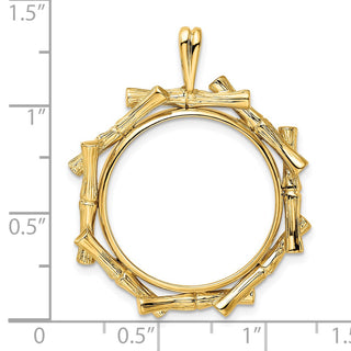 14k Yellow Gold 22mm Overlap Bamboo Prong Coin Bezel Pendant - Fits 1/4 oz American Eagle and Other Coins
