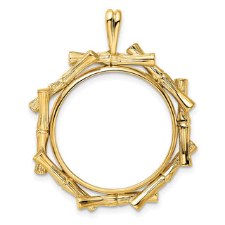 14k Yellow Gold 22mm Overlap Bamboo Prong Coin Bezel Pendant - Fits 1/4 oz American Eagle and Other Coins