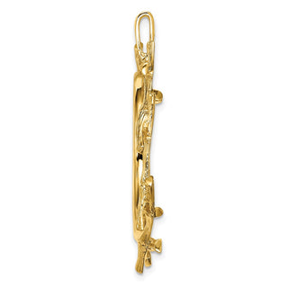 14k Yellow Gold 27mm Overlap Bamboo Prong Coin Bezel Pendant - Fits 1/2 oz American Eagle, US $10 Liberty, and Other Coins