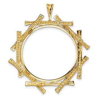 14k Yellow Gold 27mm Overlap Bamboo Prong Coin Bezel Pendant - Fits 1/2 oz American Eagle, US $10 Liberty, and Other Coins