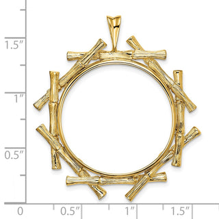 14k Yellow Gold 27mm Overlap Bamboo Prong Coin Bezel Pendant - Fits 1/2 oz American Eagle, US $10 Liberty, and Other Coins