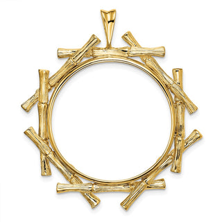 14k Yellow Gold 27mm Overlap Bamboo Prong Coin Bezel Pendant - Fits 1/2 oz American Eagle, US $10 Liberty, and Other Coins