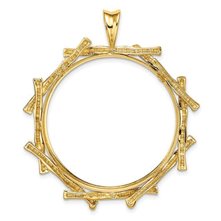 14k Yellow Gold 32mm Overlap Bamboo Prong Coin Bezel Pendant - Fits 1 oz Australian Nugget, 1 oz Kangaroo, 1 oz Panda, and Other Coins