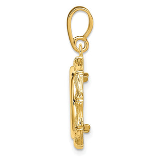 14k Yellow Gold 14mm Textured Bamboo Prong Coin Bezel Pendant - Fits 1/20 oz Maple Leaf and Other Coins
