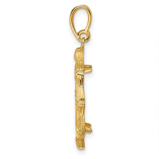 14k Yellow Gold 18mm Textured Bamboo Prong Coin Bezel Pendant - Fits 1/10 oz Cat, 1/10 oz Panda, and US Dime