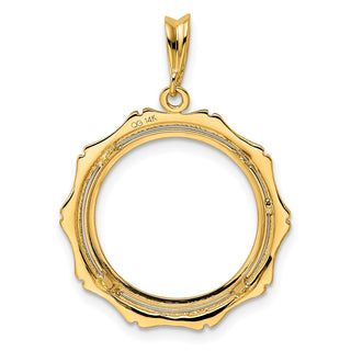 14k Yellow Gold 18mm Textured Bamboo Prong Coin Bezel Pendant - Fits 1/10 oz Cat, 1/10 oz Panda, and US Dime