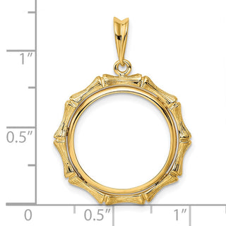 14k Yellow Gold 18mm Textured Bamboo Prong Coin Bezel Pendant - Fits 1/10 oz Cat, 1/10 oz Panda, and US Dime