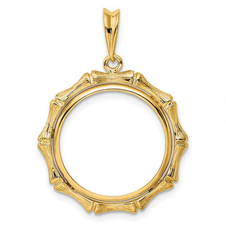 14k Yellow Gold 18mm Textured Bamboo Prong Coin Bezel Pendant - Fits 1/10 oz Cat, 1/10 oz Panda, and US Dime