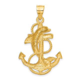 14k Yellow Gold Dolphin On Anchor Pendant