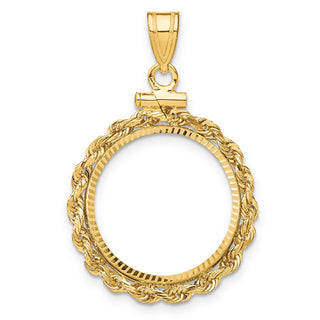 14k Yellow Gold Polished Rope and Diamond-cut 18.0mm x 1.35mm Screw Top Coin Bezel Pendant