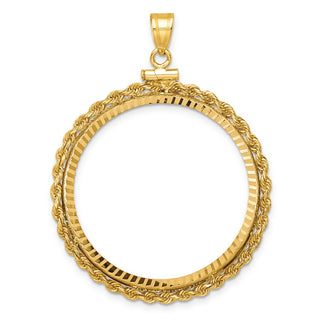 14k Yellow Gold Polished Rope and Diamond-cut 32.0mm x 2.85mm Screw Top Coin Bezel Pendant