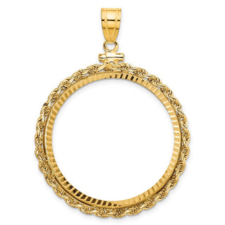 14k Yellow Gold Polished Rope and Diamond-cut 32.7mm x 3.00mm Screw Top Coin Bezel Pendant