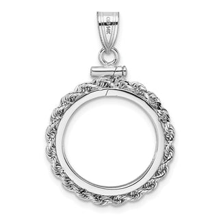 14k White Gold Diamond-cut Rope Screw Top 17.8mm x 1.35mm Coin Bezel Pendant - Fits US $2.50 Liberty and Other Coins
