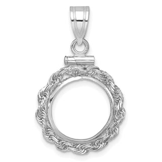 14k White Gold Rope Screw Top 13.0mm x 1.1mm Coin Bezel Pendant - Fits 2 Pesos and US $1