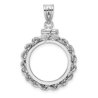 14k White Gold Rope Screw Top 16.5mm x 1.35mm Coin Bezel Pendant - Fits 1/10 oz American Eagle and 1/10 oz Krugerrand