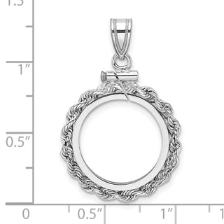 14k White Gold Rope Screw Top 16.5mm x 1.35mm Coin Bezel Pendant - Fits 1/10 oz American Eagle and 1/10 oz Krugerrand