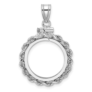 14k White Gold Rope Screw Top 16.5mm x 1.35mm Coin Bezel Pendant - Fits 1/10 oz American Eagle and 1/10 oz Krugerrand