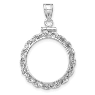 14k White Gold Rope Screw Top 17.8mm x 1.35mm Coin Bezel Pendant - Fits US $2.50 Liberty and Other Coins