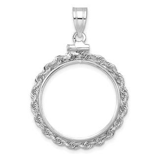 14k White Gold Rope Screw Top 21.6mm x 1.7mm Coin Bezel Pendant - Fits US $5 Bald Eagle, US $5 Congressional, US $5 Liberty, and Other Coins