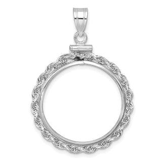 14k White Gold Rope Screw Top 22.0mm x 1.9mm Coin Bezel Pendant - Fits 1/4 oz American Eagle and Other Coins