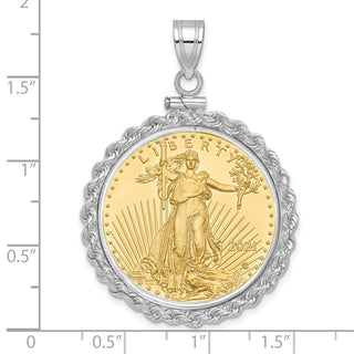14k White Gold Polished Rope Mounted 1/2oz American Eagle Screw Top Coin Bezel Pendant