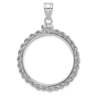 14k White Gold Rope Screw Top 27.0mm x 2.35mm Coin Bezel Pendant - Fits 1/2 oz American Eagle, US $10 Liberty, and Other Coins