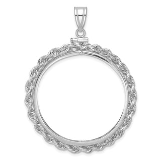14k White Gold Polished Rope 37.0mm x 2.85mm Screw Top Coin Bezel Pendant
