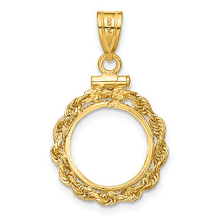 14k Yellow Gold 2mm Rope Screw Top 13mm Coin Bezel Pendant - Fits 2 Pesos and US $1