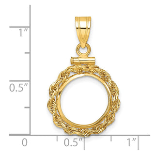 14k Yellow Gold 2mm Rope Screw Top 13mm Coin Bezel Pendant - Fits 2 Pesos and US $1