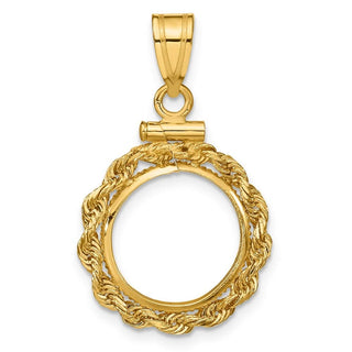 10k Yellow Gold Polished Rope 13.0mm x 1.1mm Screw Top Coin Bezel Pendant - Fits 2 Pesos