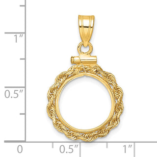 14k Yellow Gold 2mm Rope Screw Top 14mm Coin Bezel Pendant - Fits 1/20 oz Maple Leaf and Other Coins