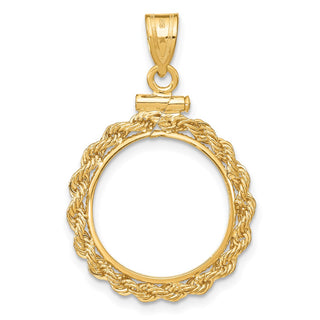 14k Yellow Gold 2mm Rope Screw Top 15mm Coin Bezel Pendant - Fits US $1 Type 2