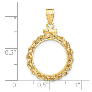 14k Yellow Gold 2mm Rope Screw Top 15mm Coin Bezel Pendant - Fits US $1 Type 2