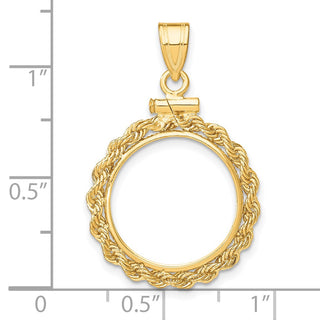 14k Yellow Gold 2mm Rope Screw Top 16mm Coin Bezel Pendant - Fits 1/10 oz Maple Leaf, Maple Leaf, and Other Coins