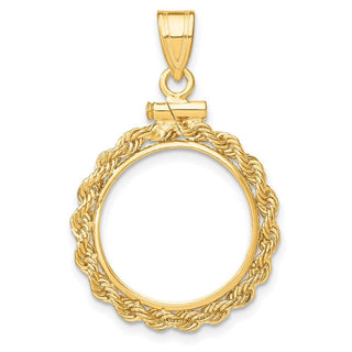 10k Yellow Gold Polished Rope 16.0mm x 1.35mm Screw Top Coin Bezel Pendant - Fits Maple Leaf