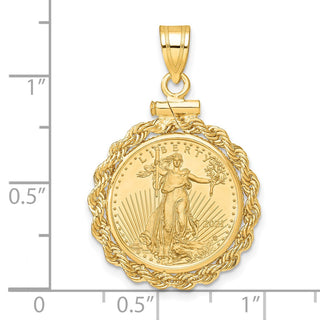 14k Polished Rope Mounted 1/10oz American Eagle Screw Top Coin Bezel Pendant