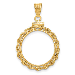 14k Yellow Gold 2mm Rope Screw Top 17.8mm Coin Bezel Pendant - Fits US $2.50 Liberty and Other Coins