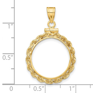 14k Yellow Gold 2mm Rope Screw Top 17.8mm Coin Bezel Pendant - Fits US $2.50 Liberty and Other Coins