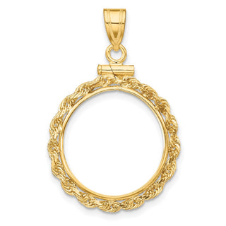 14k Yellow Gold 2mm Rope Screw Top 17.8mm Coin Bezel Pendant - Fits US $2.50 Liberty and Other Coins
