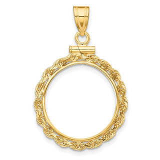 10k Yellow Gold Polished Rope 17.8mm x 1.35mm Screw Top Coin Bezel Pendant - Fits US $2.50 Liberty and Other Coins