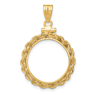 14k Yellow Gold 2mm Rope Screw Top 18mm Coin Bezel Pendant - Fits $2.50 Liberty and Other Coins