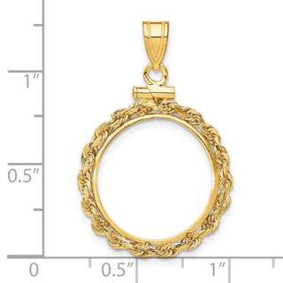 14k Yellow Gold 2mm Rope Screw Top 18mm Coin Bezel Pendant - Fits $2.50 Liberty and Other Coins