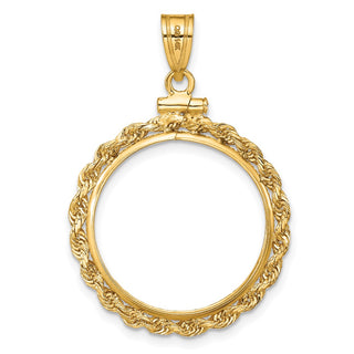 14k Yellow Gold 2mm Rope Screw Top 20.1mm Coin Bezel Pendant - Fits 1/4 oz. Australian Nugget, 1/4 oz. Gold Nugget, and 1/4 oz. Koala