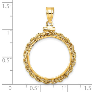 14k Yellow Gold 2mm Rope Screw Top 20.1mm Coin Bezel Pendant - Fits 1/4 oz. Australian Nugget, 1/4 oz. Gold Nugget, and 1/4 oz. Koala