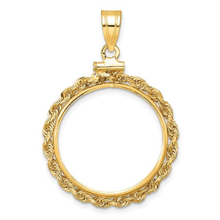 10k Yellow Gold Polished Rope 21.6mm x 1.7mm Screw Top Coin Bezel Pendant - Fits US $5 Bald Eagle and US $5 Congressional