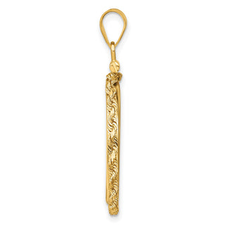 14k Yellow Gold 2mm Rope Screw Top 22mm Coin Bezel Pendant - Fits 1/4 oz American Eagle and Other Coins