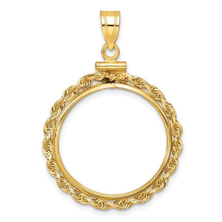 10k Yellow Gold Polished Rope 22.0mm x 1.9mm Screw Top Coin Bezel Pendant - Fits 1/4 oz American Eagle and Other Coins