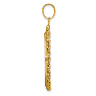 14k Yellow Gold 2mm Rope Screw Top 27mm Coin Bezel Pendant - Fits 1/2 oz American Eagle, US $10 Liberty, and Other Coins