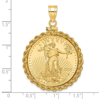 14k Yellow Gold Polished Rope Mounted 1/2oz American Eagle Screw Top Coin Bezel Pendant